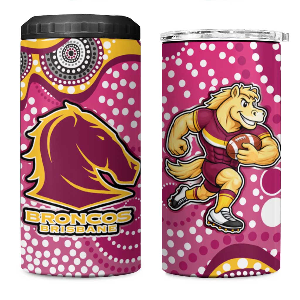 Brisbane Broncos 4 in 1 Can Cooler Tumbler Aboriginal Dot Pattern - Rugby Mascot Heritage Pride