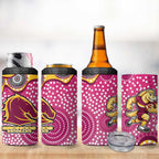 Brisbane Broncos 4 in 1 Can Cooler Tumbler Aboriginal Dot Pattern - Rugby Mascot Heritage Pride