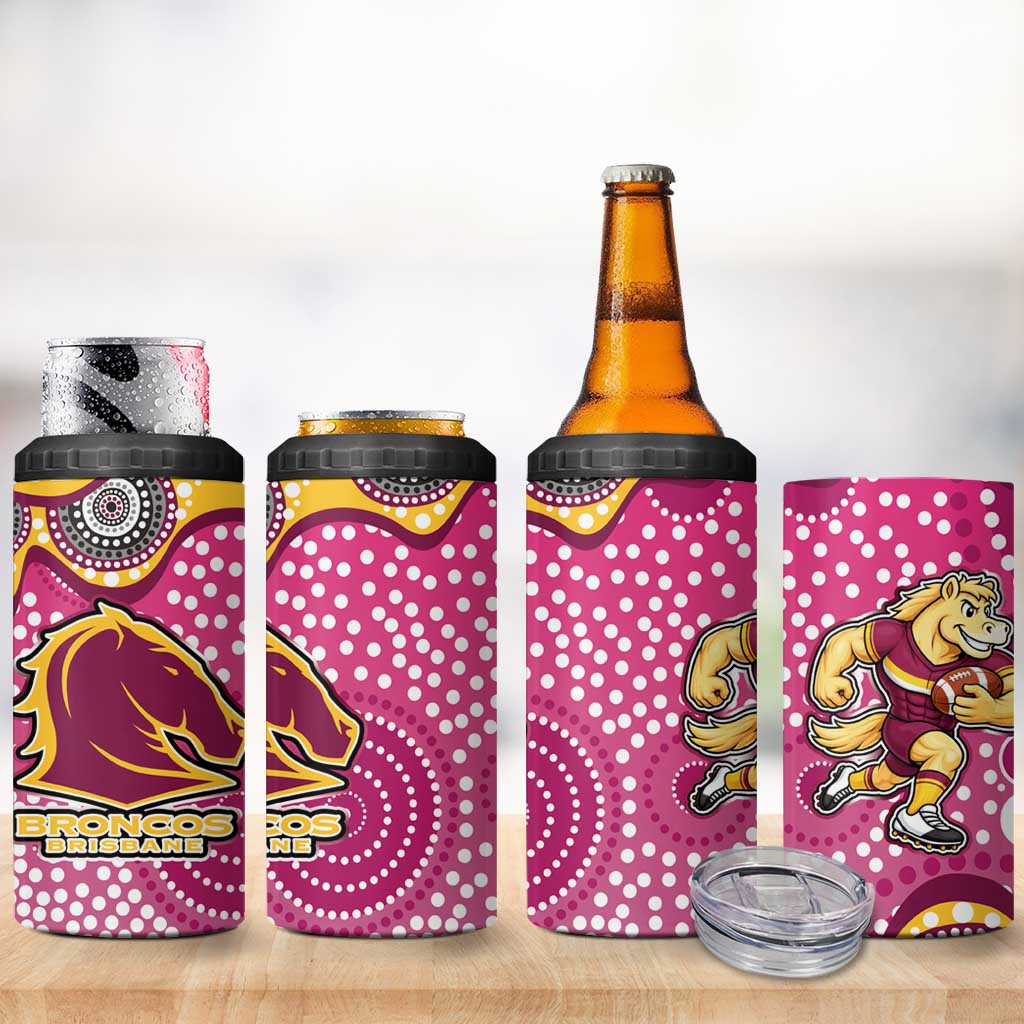 Brisbane Broncos 4 in 1 Can Cooler Tumbler Aboriginal Dot Pattern - Rugby Mascot Heritage Pride