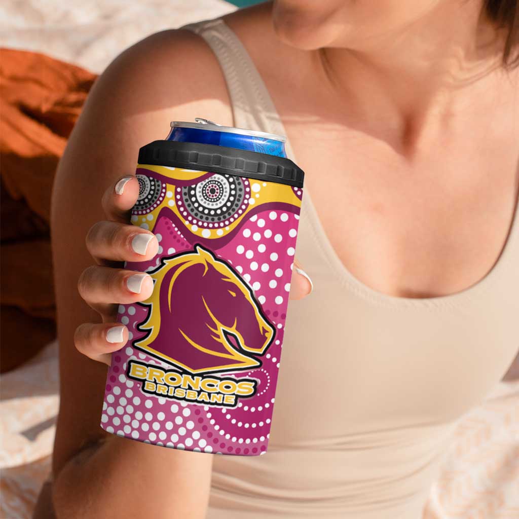 Brisbane Broncos 4 in 1 Can Cooler Tumbler Aboriginal Dot Pattern - Rugby Mascot Heritage Pride