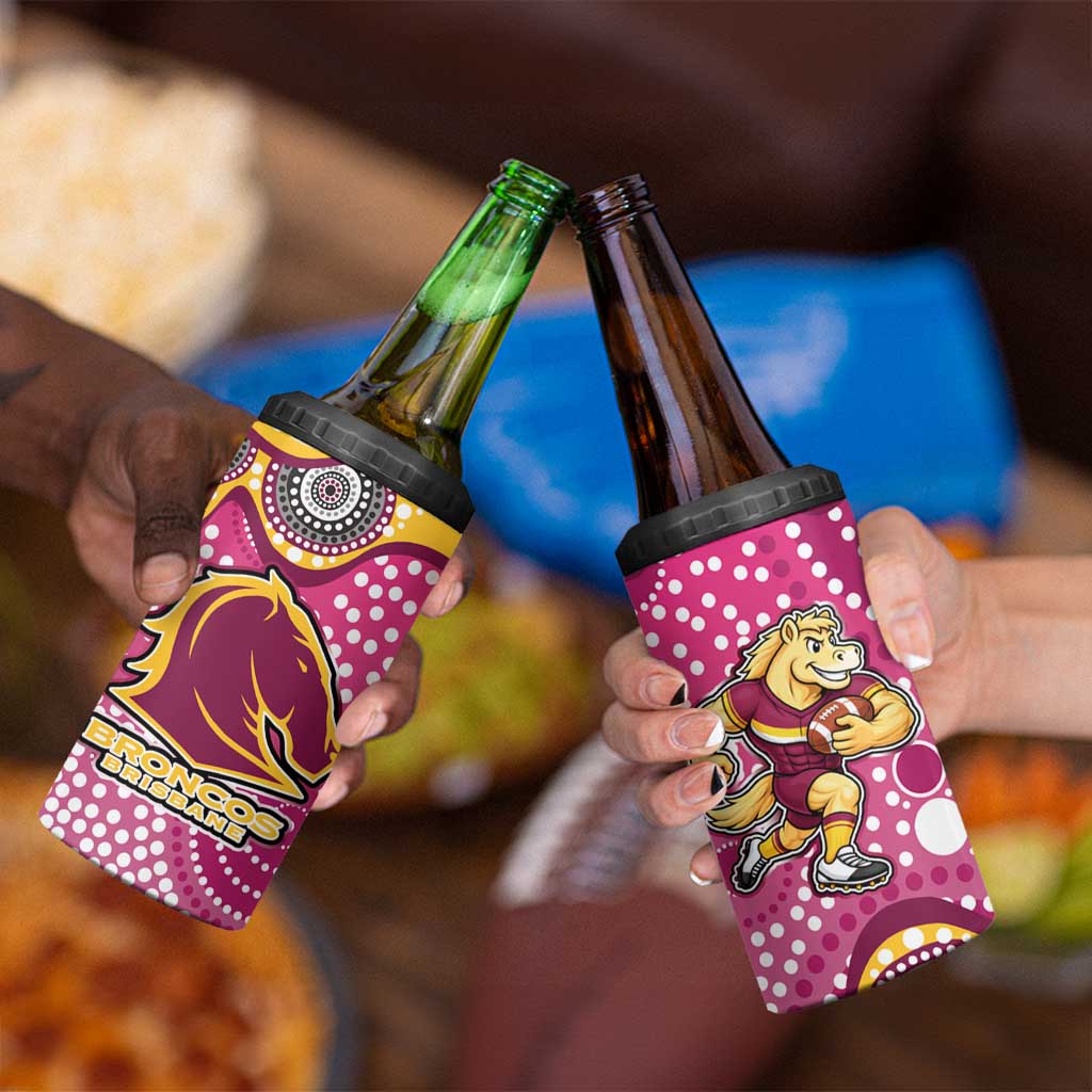 Brisbane Broncos 4 in 1 Can Cooler Tumbler Aboriginal Dot Pattern - Rugby Mascot Heritage Pride