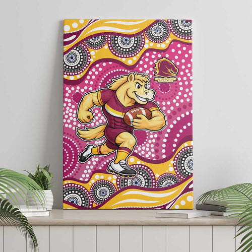 Brisbane Broncos Canvas Wall Art Aboriginal Dot Pattern - Rugby Mascot Heritage Pride