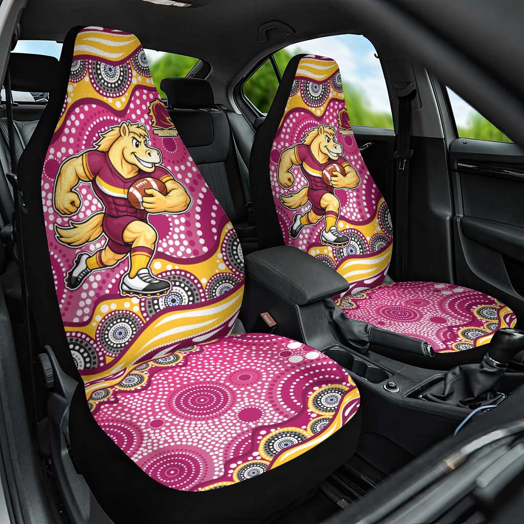 Brisbane Broncos Car Seat Cover Aboriginal Dot Pattern - Rugby Mascot Heritage Pride