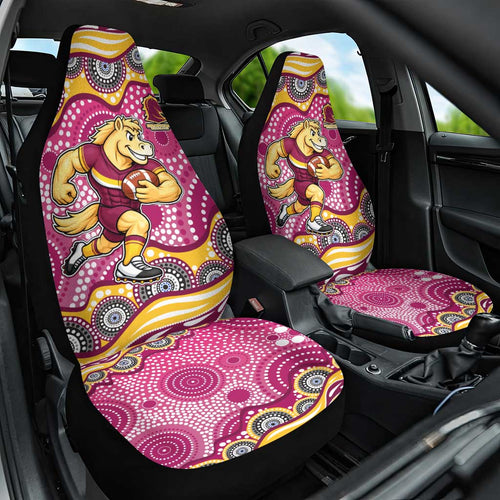 Brisbane Broncos Car Seat Cover Aboriginal Dot Pattern - Rugby Mascot Heritage Pride