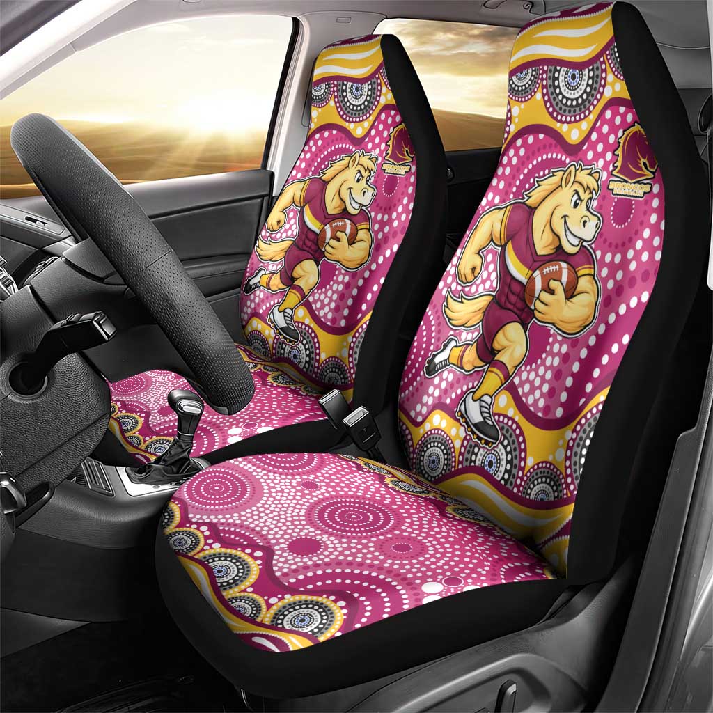 Brisbane Broncos Car Seat Cover Aboriginal Dot Pattern - Rugby Mascot Heritage Pride