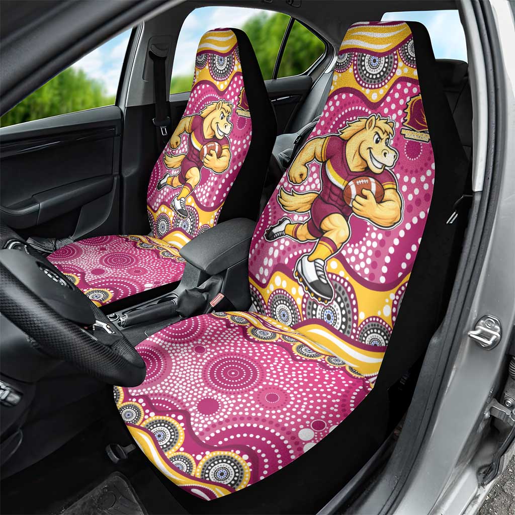 Brisbane Broncos Car Seat Cover Aboriginal Dot Pattern - Rugby Mascot Heritage Pride