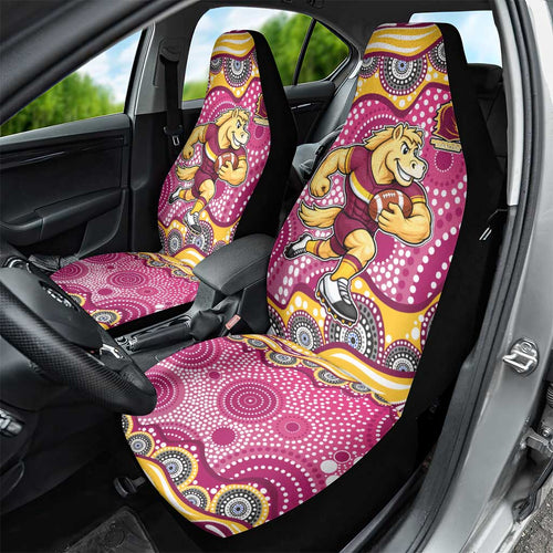 Brisbane Broncos Car Seat Cover Aboriginal Dot Pattern - Rugby Mascot Heritage Pride