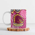 Brisbane Broncos Ceramic Mug Aboriginal Dot Pattern - Rugby Mascot Heritage Pride