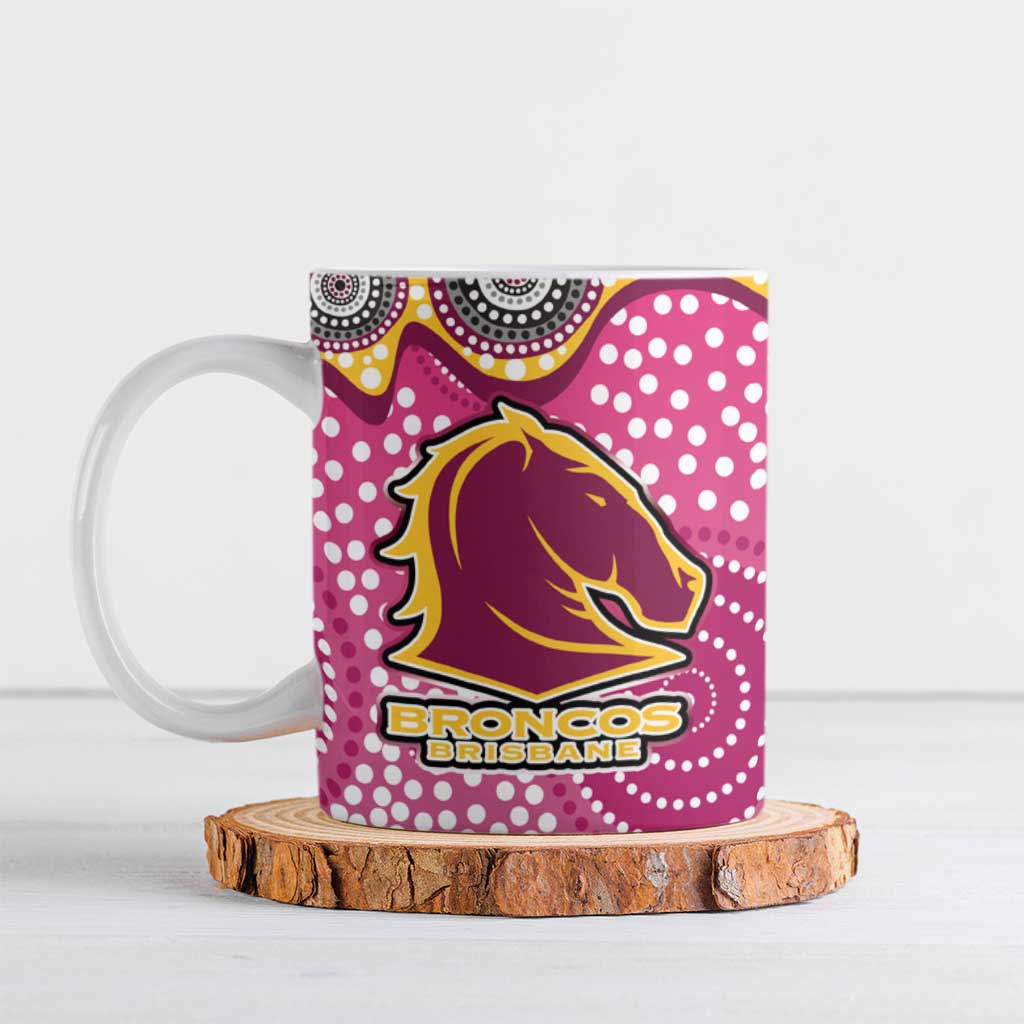 Brisbane Broncos Ceramic Mug Aboriginal Dot Pattern - Rugby Mascot Heritage Pride