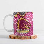 Brisbane Broncos Ceramic Mug Aboriginal Dot Pattern - Rugby Mascot Heritage Pride