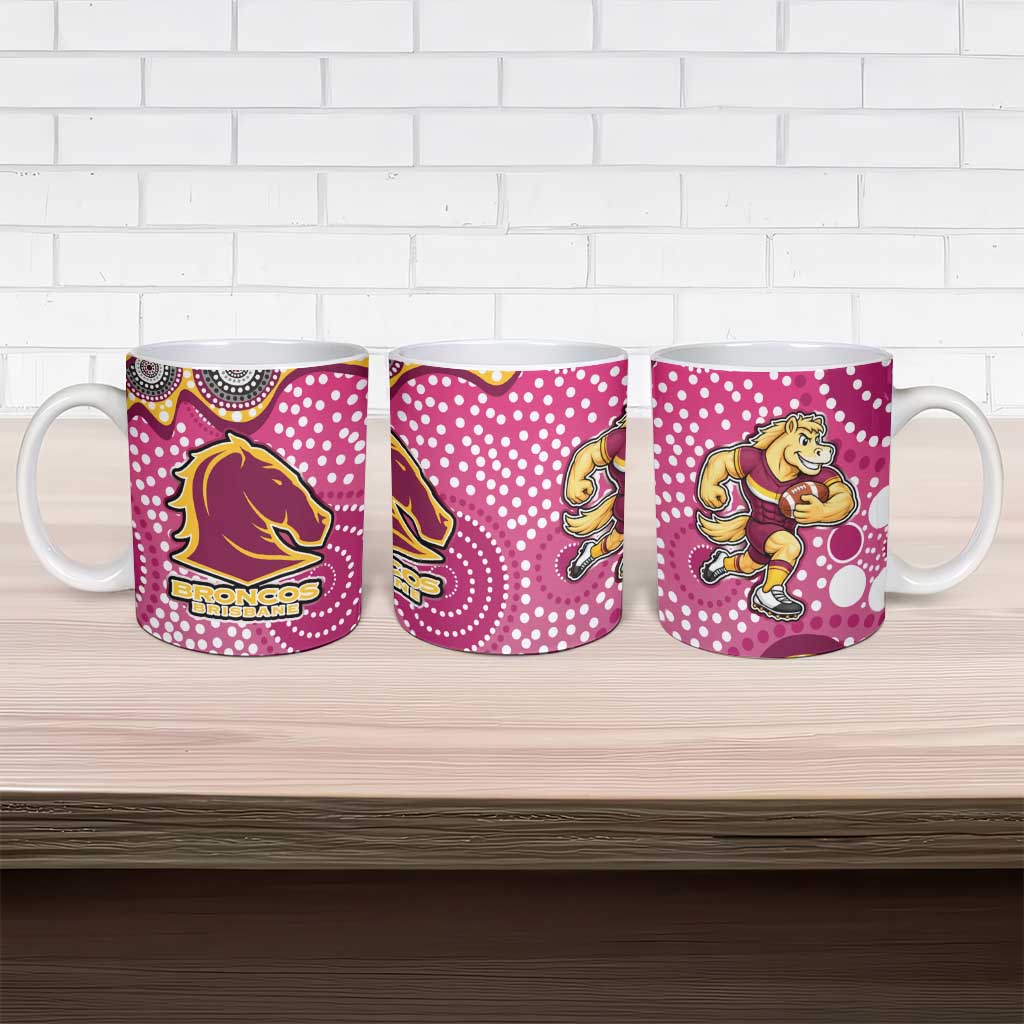 Brisbane Broncos Ceramic Mug Aboriginal Dot Pattern - Rugby Mascot Heritage Pride