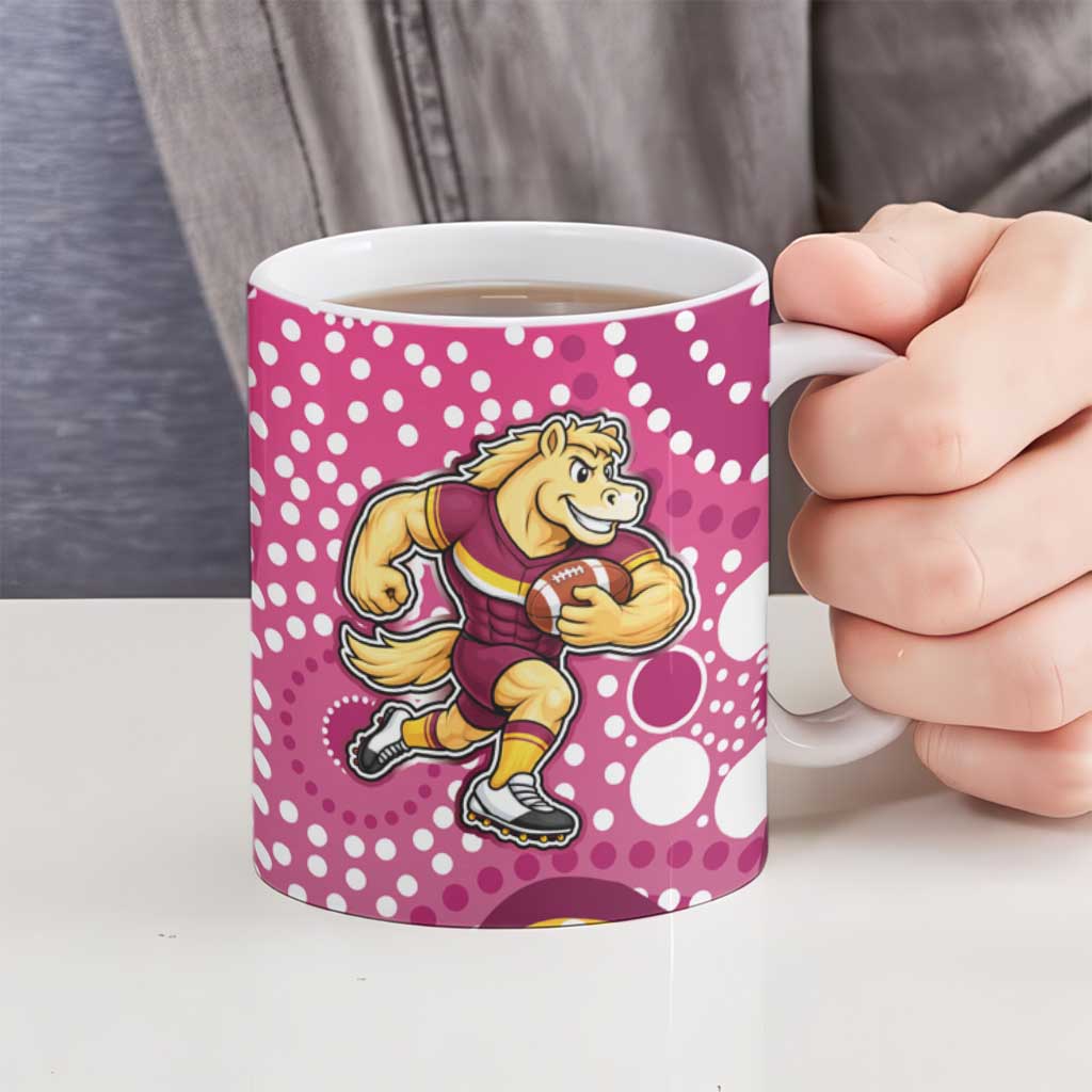 Brisbane Broncos Ceramic Mug Aboriginal Dot Pattern - Rugby Mascot Heritage Pride