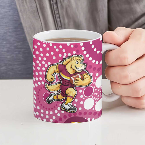 Brisbane Broncos Ceramic Mug Aboriginal Dot Pattern - Rugby Mascot Heritage Pride
