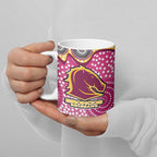 Brisbane Broncos Ceramic Mug Aboriginal Dot Pattern - Rugby Mascot Heritage Pride