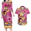 Brisbane Broncos Couples Matching Long Sleeve Bodycon Dress and Hawaiian Shirt Aboriginal Dot Pattern - Rugby Mascot Heritage Pride