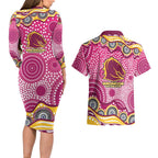 Brisbane Broncos Couples Matching Long Sleeve Bodycon Dress and Hawaiian Shirt Aboriginal Dot Pattern - Rugby Mascot Heritage Pride