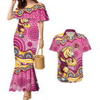 Brisbane Broncos Couples Matching Mermaid Dress and Hawaiian Shirt Aboriginal Dot Pattern - Rugby Mascot Heritage Pride