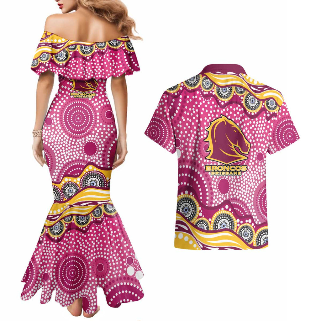 Brisbane Broncos Couples Matching Mermaid Dress and Hawaiian Shirt Aboriginal Dot Pattern - Rugby Mascot Heritage Pride