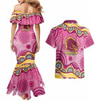 Brisbane Broncos Couples Matching Mermaid Dress and Hawaiian Shirt Aboriginal Dot Pattern - Rugby Mascot Heritage Pride