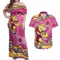 Brisbane Broncos Couples Matching Off Shoulder Maxi Dress and Hawaiian Shirt Aboriginal Dot Pattern - Rugby Mascot Heritage Pride