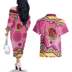 Brisbane Broncos Couples Matching Off The Shoulder Long Sleeve Dress and Hawaiian Shirt Aboriginal Dot Pattern - Rugby Mascot Heritage Pride