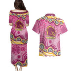 Brisbane Broncos Couples Matching Puletasi and Hawaiian Shirt Aboriginal Dot Pattern - Rugby Mascot Heritage Pride