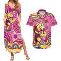 Brisbane Broncos Couples Matching Summer Maxi Dress and Hawaiian Shirt Aboriginal Dot Pattern - Rugby Mascot Heritage Pride