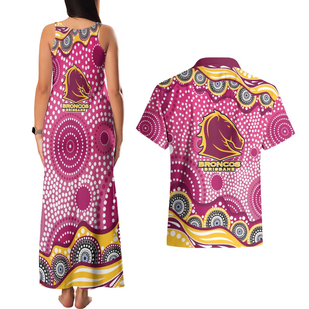 Brisbane Broncos Couples Matching Tank Maxi Dress and Hawaiian Shirt Aboriginal Dot Pattern - Rugby Mascot Heritage Pride
