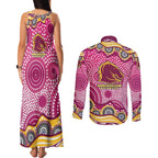 Brisbane Broncos Couples Matching Tank Maxi Dress and Long Sleeve Button Shirt Aboriginal Dot Pattern - Rugby Mascot Heritage Pride