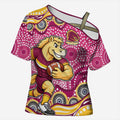 Brisbane Broncos Cross Shoulder Shirt Aboriginal Dot Pattern - Rugby Mascot Heritage Pride