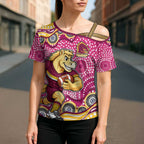 Brisbane Broncos Cross Shoulder Shirt Aboriginal Dot Pattern - Rugby Mascot Heritage Pride
