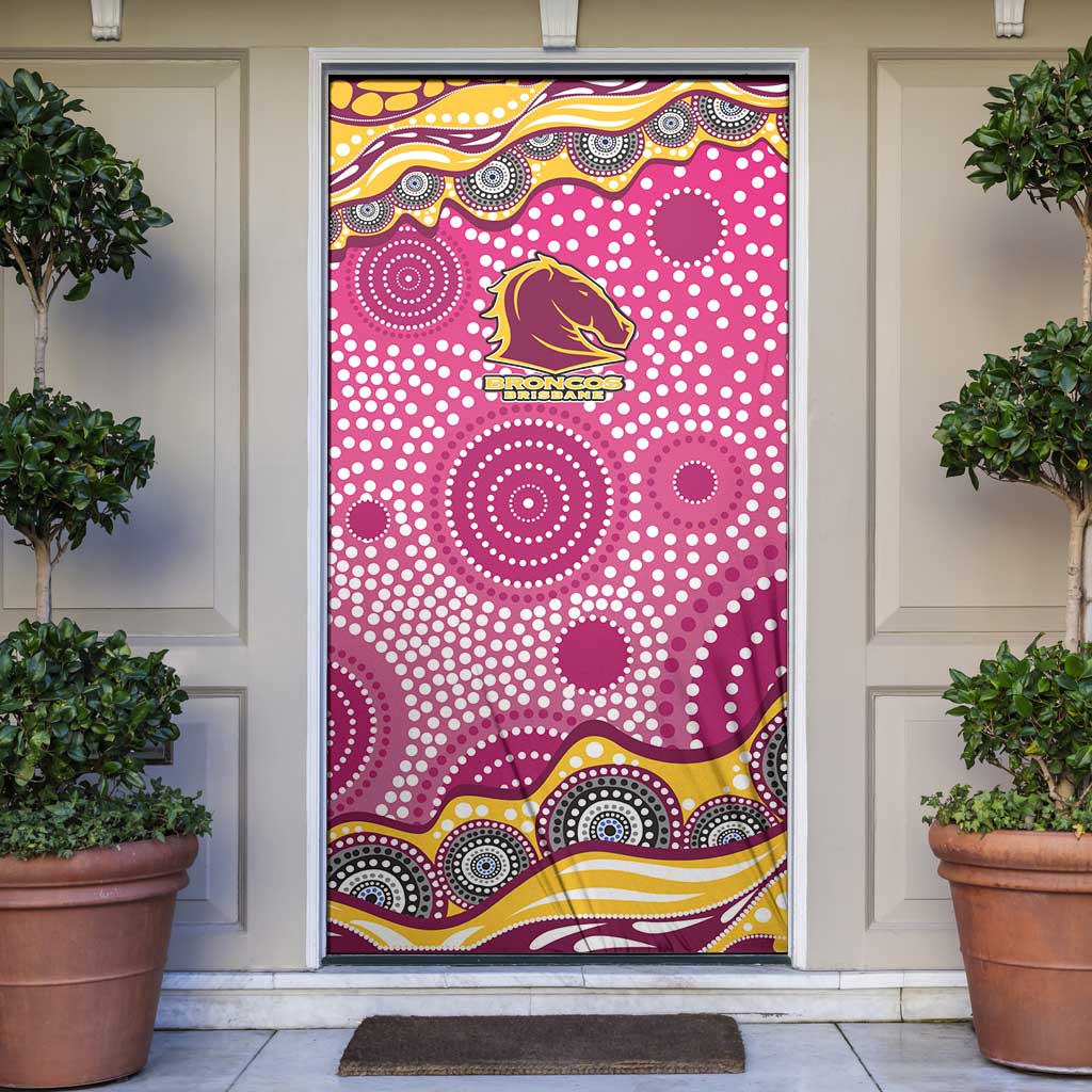 Brisbane Broncos Door Cover Aboriginal Dot Pattern - Rugby Mascot Heritage Pride