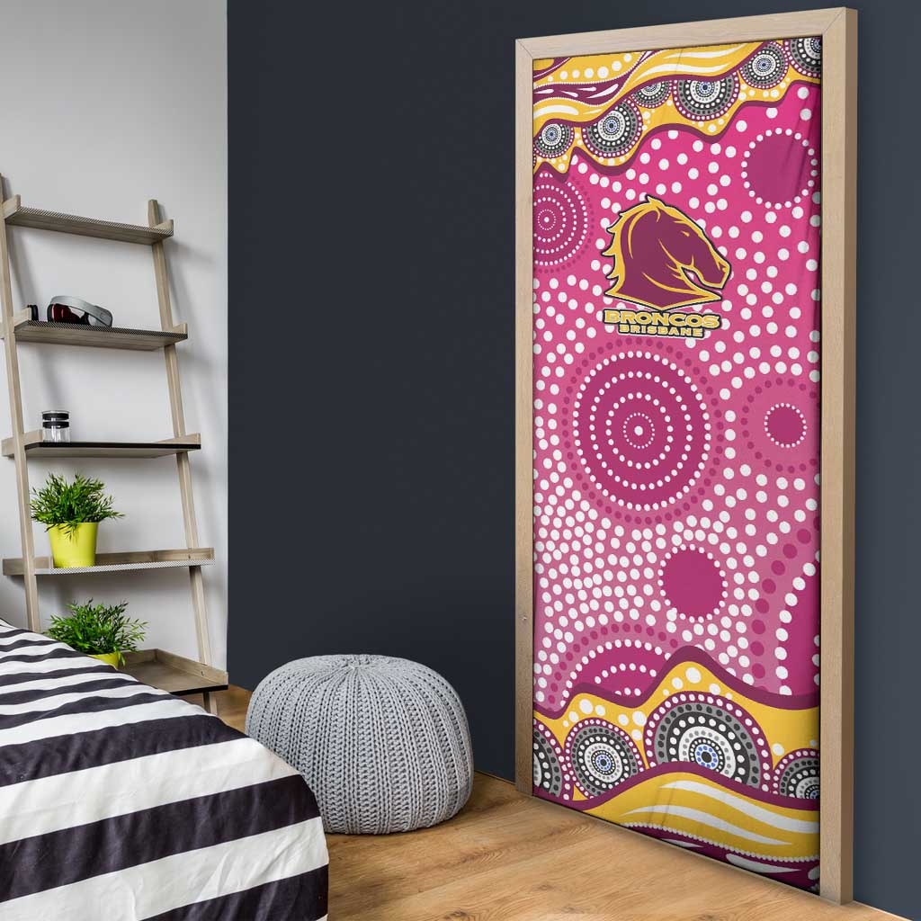 Brisbane Broncos Door Cover Aboriginal Dot Pattern - Rugby Mascot Heritage Pride