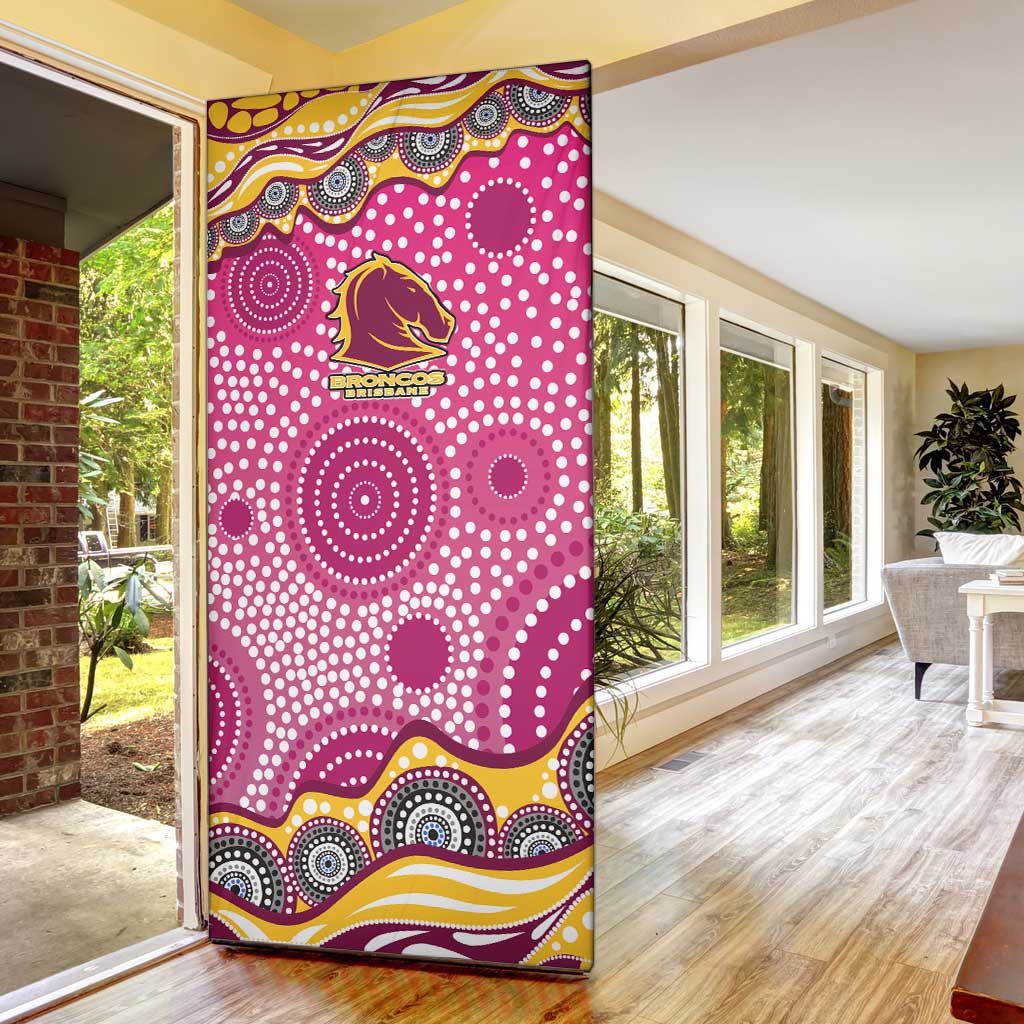 Brisbane Broncos Door Cover Aboriginal Dot Pattern - Rugby Mascot Heritage Pride