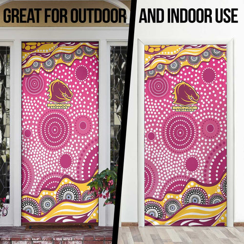 Brisbane Broncos Door Cover Aboriginal Dot Pattern - Rugby Mascot Heritage Pride