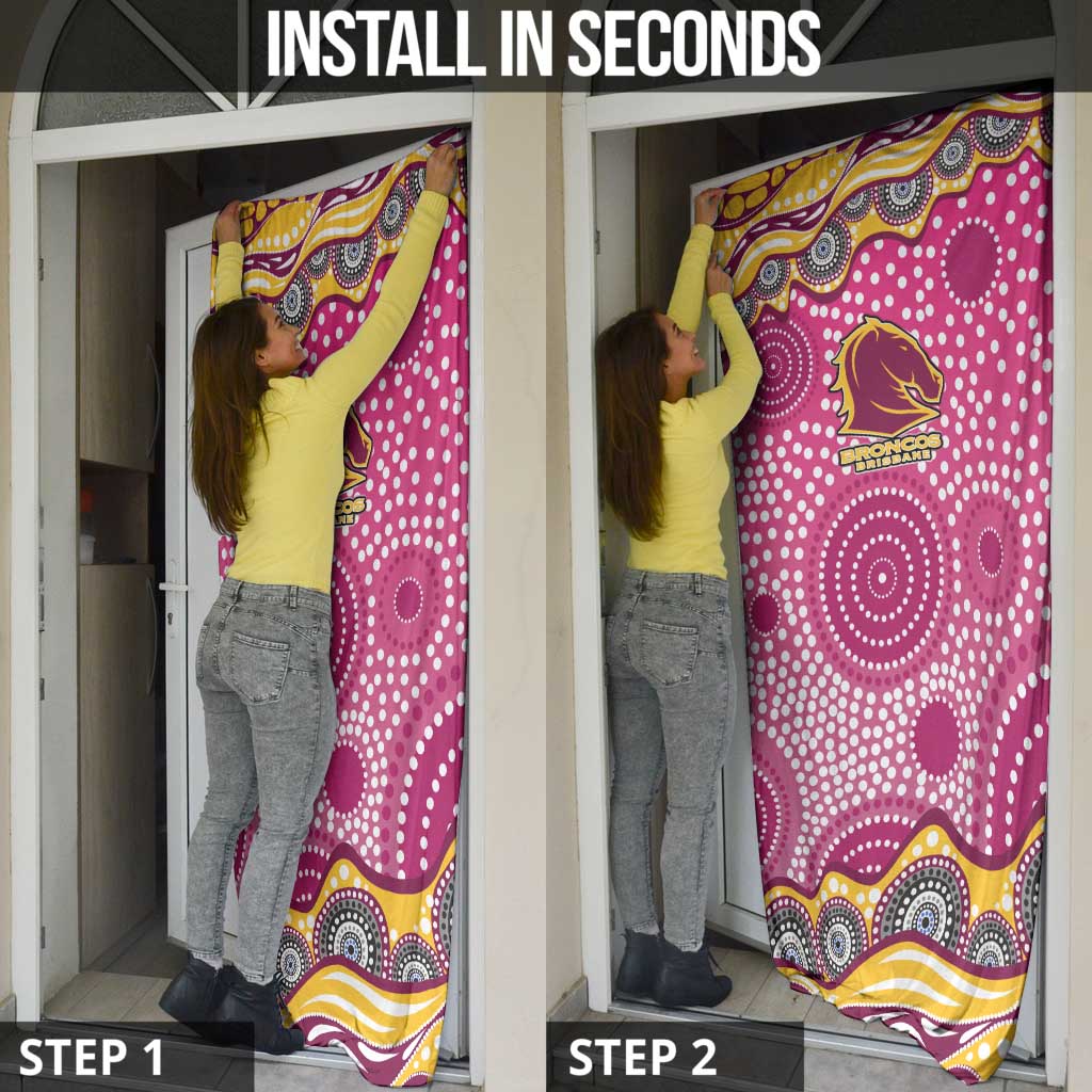Brisbane Broncos Door Cover Aboriginal Dot Pattern - Rugby Mascot Heritage Pride