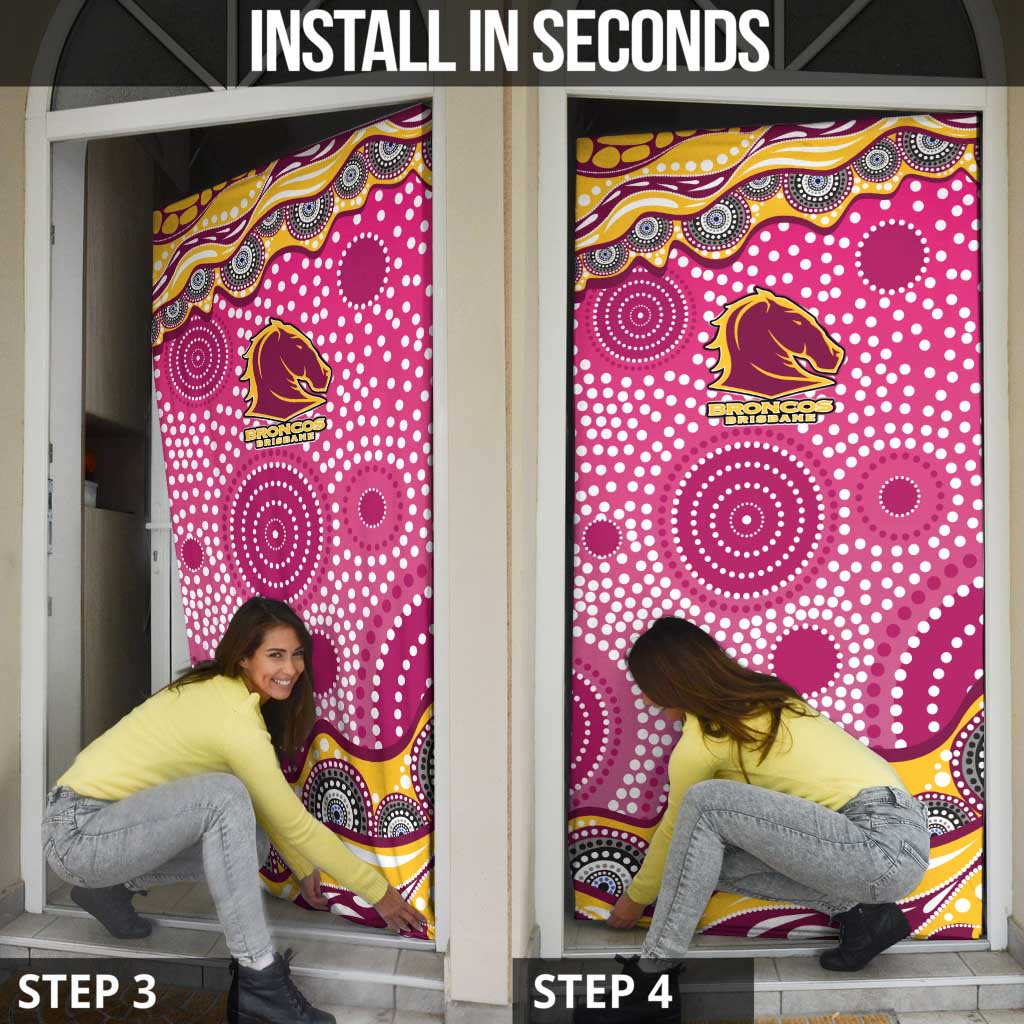 Brisbane Broncos Door Cover Aboriginal Dot Pattern - Rugby Mascot Heritage Pride