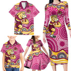 Brisbane Broncos Family Matching Long Sleeve Bodycon Dress and Hawaiian Shirt Aboriginal Dot Pattern - Rugby Mascot Heritage Pride