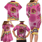 Brisbane Broncos Family Matching Long Sleeve Bodycon Dress and Hawaiian Shirt Aboriginal Dot Pattern - Rugby Mascot Heritage Pride