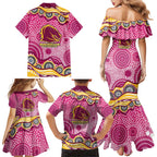 Brisbane Broncos Family Matching Mermaid Dress and Hawaiian Shirt Aboriginal Dot Pattern - Rugby Mascot Heritage Pride
