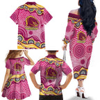 Brisbane Broncos Family Matching Off The Shoulder Long Sleeve Dress and Hawaiian Shirt Aboriginal Dot Pattern - Rugby Mascot Heritage Pride