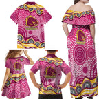 Brisbane Broncos Family Matching Off Shoulder Maxi Dress and Hawaiian Shirt Aboriginal Dot Pattern - Rugby Mascot Heritage Pride