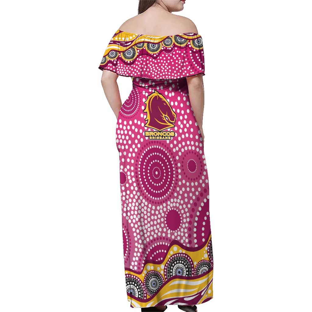 Brisbane Broncos Family Matching Off Shoulder Maxi Dress and Hawaiian Shirt Aboriginal Dot Pattern - Rugby Mascot Heritage Pride