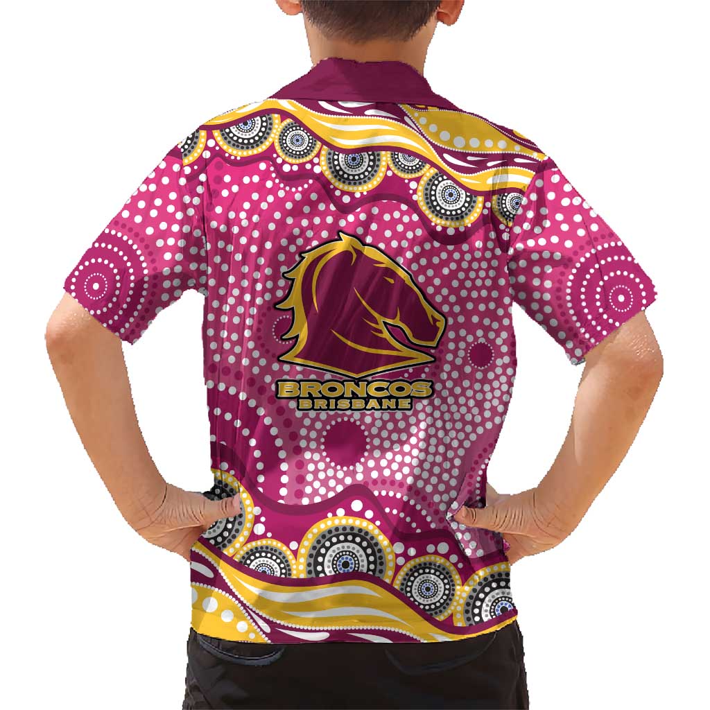 Brisbane Broncos Family Matching Off Shoulder Short Dress and Hawaiian Shirt Aboriginal Dot Pattern - Rugby Mascot Heritage Pride