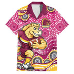 Brisbane Broncos Family Matching Off Shoulder Short Dress and Hawaiian Shirt Aboriginal Dot Pattern - Rugby Mascot Heritage Pride