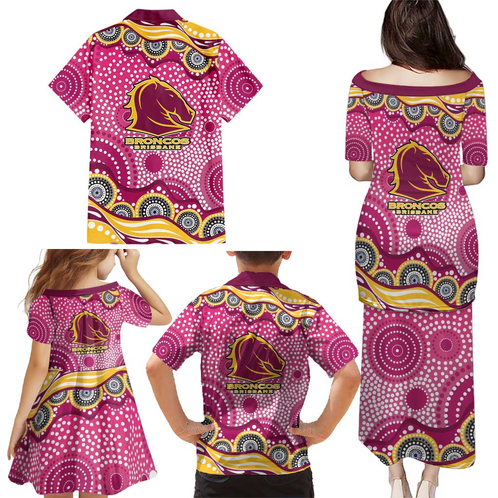 Brisbane Broncos Family Matching Puletasi and Hawaiian Shirt Aboriginal Dot Pattern - Rugby Mascot Heritage Pride