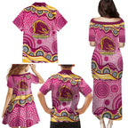 Brisbane Broncos Family Matching Puletasi and Hawaiian Shirt Aboriginal Dot Pattern - Rugby Mascot Heritage Pride