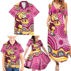 Brisbane Broncos Family Matching Summer Maxi Dress and Hawaiian Shirt Aboriginal Dot Pattern - Rugby Mascot Heritage Pride