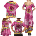 Brisbane Broncos Family Matching Summer Maxi Dress and Hawaiian Shirt Aboriginal Dot Pattern - Rugby Mascot Heritage Pride