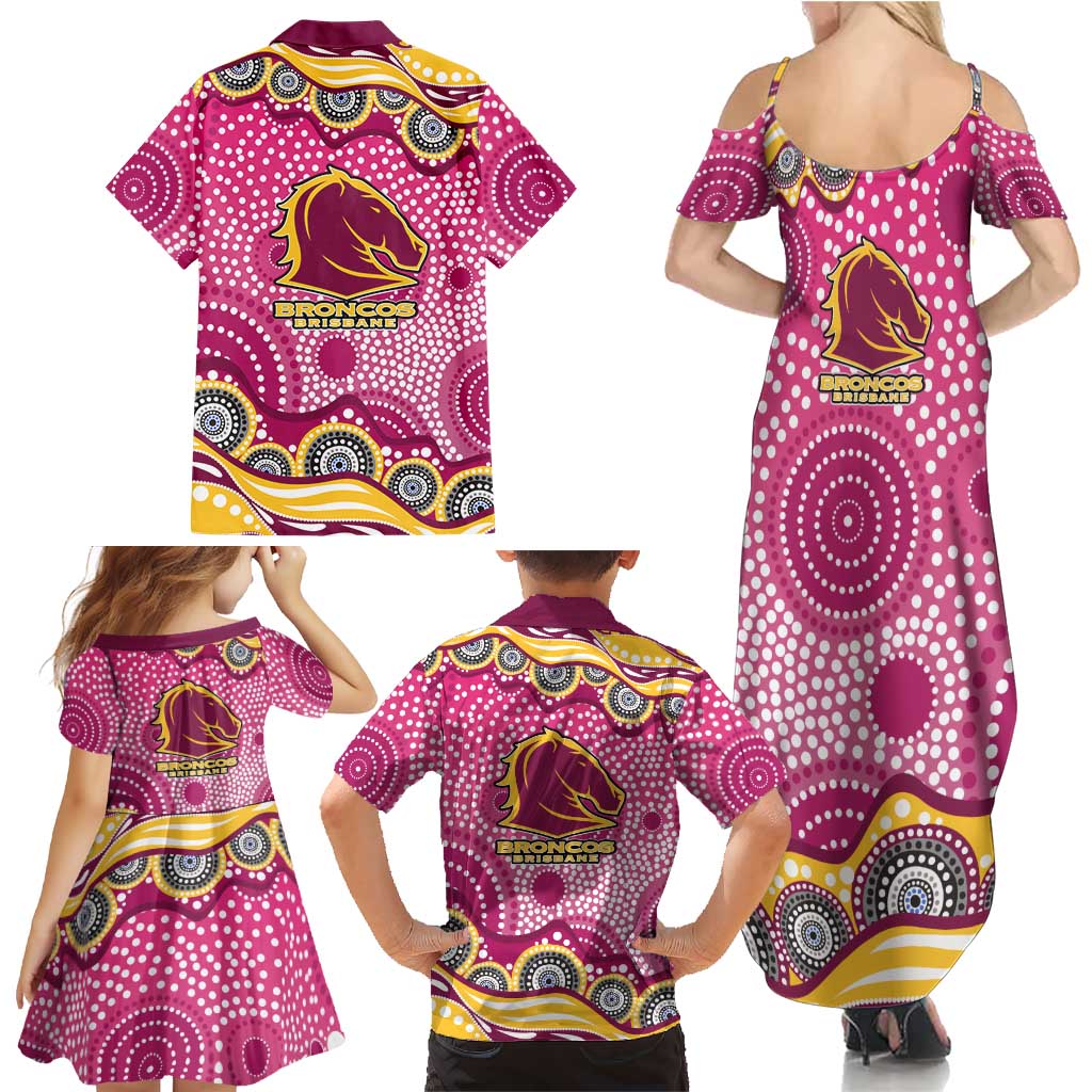 Brisbane Broncos Family Matching Summer Maxi Dress and Hawaiian Shirt Aboriginal Dot Pattern - Rugby Mascot Heritage Pride